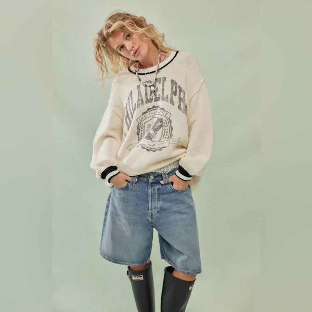 New Free People We The Free Fresh Face Graphic Sweater Size M